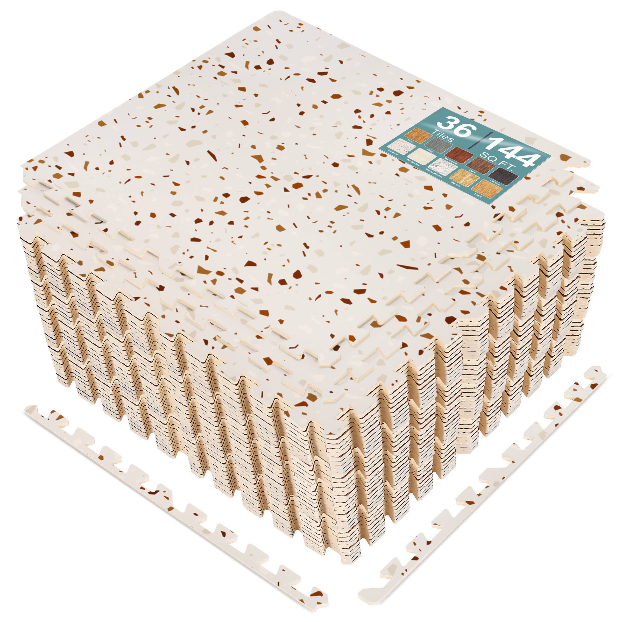 Sorbus - 3/8-Inch Thick 144 Sq. Ft. Wood Grain Floor Foam EVA Interlocking Mats Tiles w/ Borders - for Home, Trade Show - Terrazzo