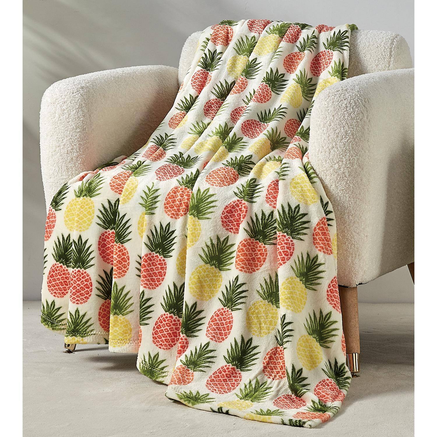 Alt View 1. Noble House - Plazatex Natural Pineapple All Season Plush Decorative Throw Blanket 50" x 70" Yellow - Yellow.