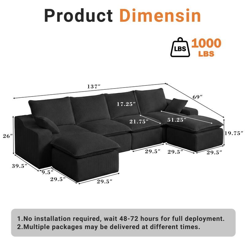 Product Dimension

1000 LBS

137" 17.25" 69" 21.75" 51.25" 26" 19.75" 29.5" 29.5" 29.5" 39.5" 9.5" 29.5" 29.5"

1. No installation required, wait 48-72 hours for full deployment.
2. Multiple packages may be delivered at different times.