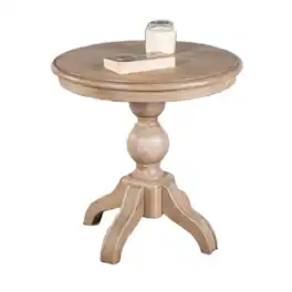 Manhattan Lane - Cherie Round End Table, Light White Washed Solid Rubberwood, 24 Inch - White Wash Brown