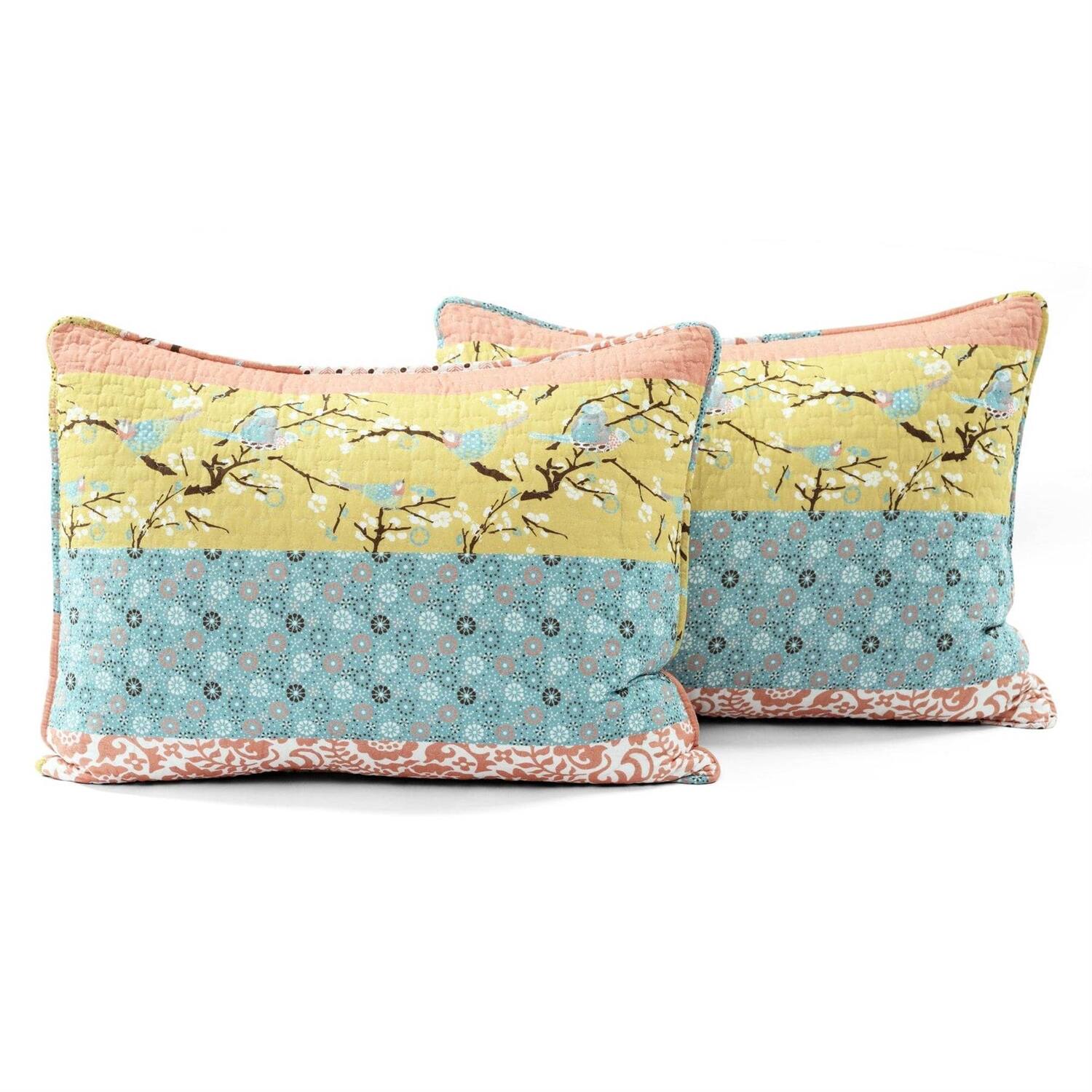 Alt View 1. Hivvago - King size Blue Yellow Pink Ivory Boho Floral Reversible Lightweight Quilt Set - Blue Yellow Pink Ivory.