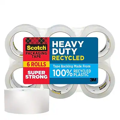 HEAVY DUTY RECYCLED
Scotch PACKAGING TAPE
6 ROLLS
SUPER STRONG
Tape Backing Made From 100% RECYCLED PLASTIC
3M