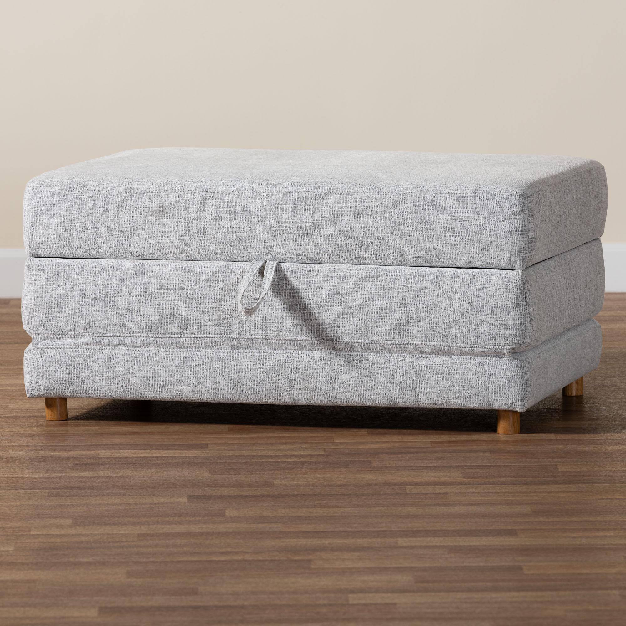 Alt View 7. Baxton Studio - Sabriel Modern Fabric Convertible Sleeper Ottoman - Light Grey/Oak Brown.