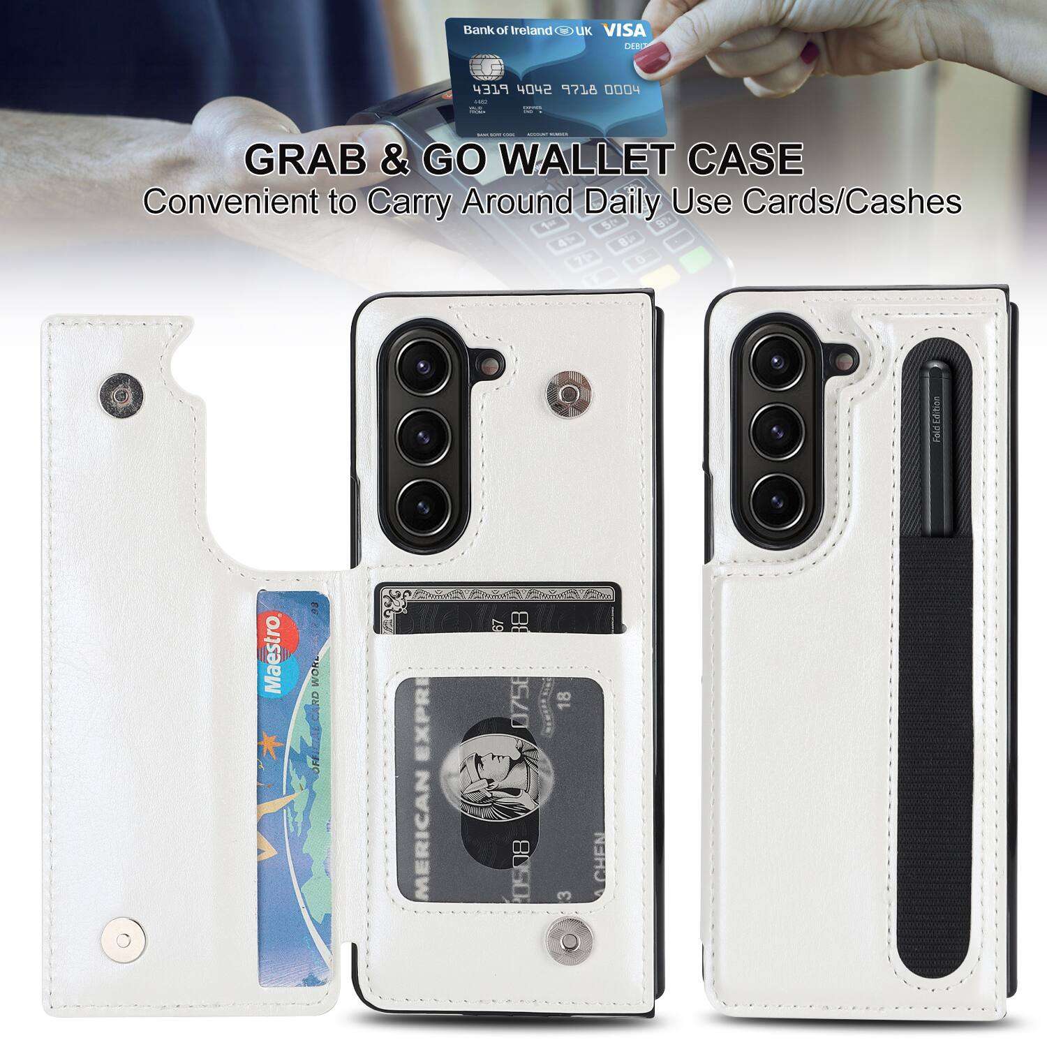 Bank of Ireland UK VISA  
4319 4042 718 0004  

GRAB & GO WALLET CASE  
Convenient to Carry Around Daily Use Cards/Cashes  

Fold Edition Maestro  
2 WORL ONI  
OFF EXPR  
MERICAN  
67 BB 0758 0508 18 3 CHEN