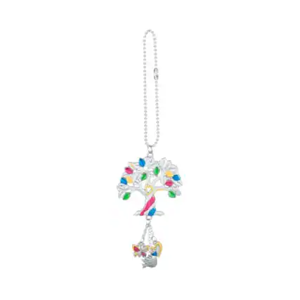 Front. Ganz - Multi Color Tree of Life Car Charm 7.5 Inch with Silver Chain - Silver.