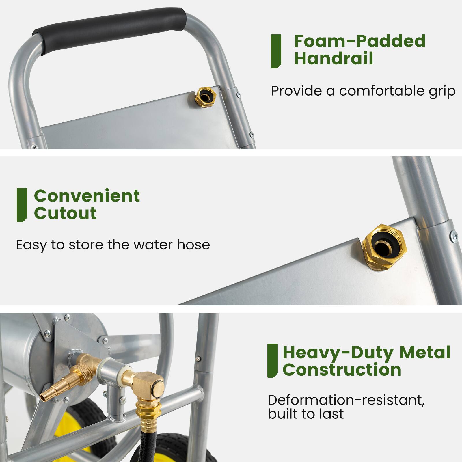 - Foam-Padded Handrail: Provide a comfortable grip
- Convenient Cutout: Easy to store the water hose
- Heavy-Duty Metal Construction: Deformation-resistant, built to last