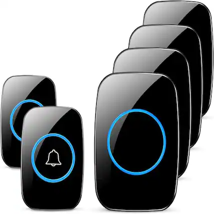 Front. Schertz - Wireless doorbell kit features a waterproof design, a range of over 1000 feet - Color: Black Size: 2 Push Button + 4 Plug-In.