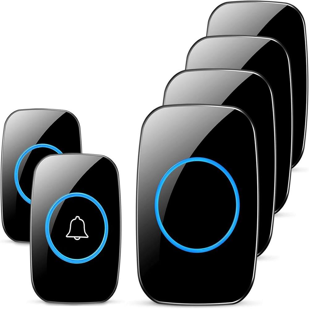 Front. Schertz - Wireless doorbell kit features a waterproof design, a range of over 1000 feet - Color: Black Size: 2 Push Button + 4 Plug-In.