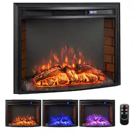 Gymax - 26'' Curved Recessed Electric Fireplace Insert 750W/1500W Fireplace Heater - Black