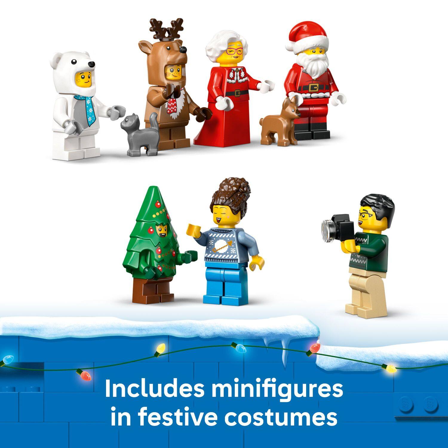 Includes minifigures in festive costumes