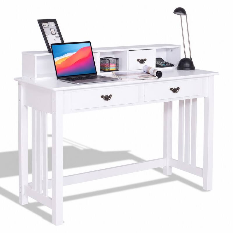 Left. WELLFOR - 47.5 " Modern Writing Desk with 4 Drawer, Home Office Gorgeous Computer Desk, Wood Study Table - White.