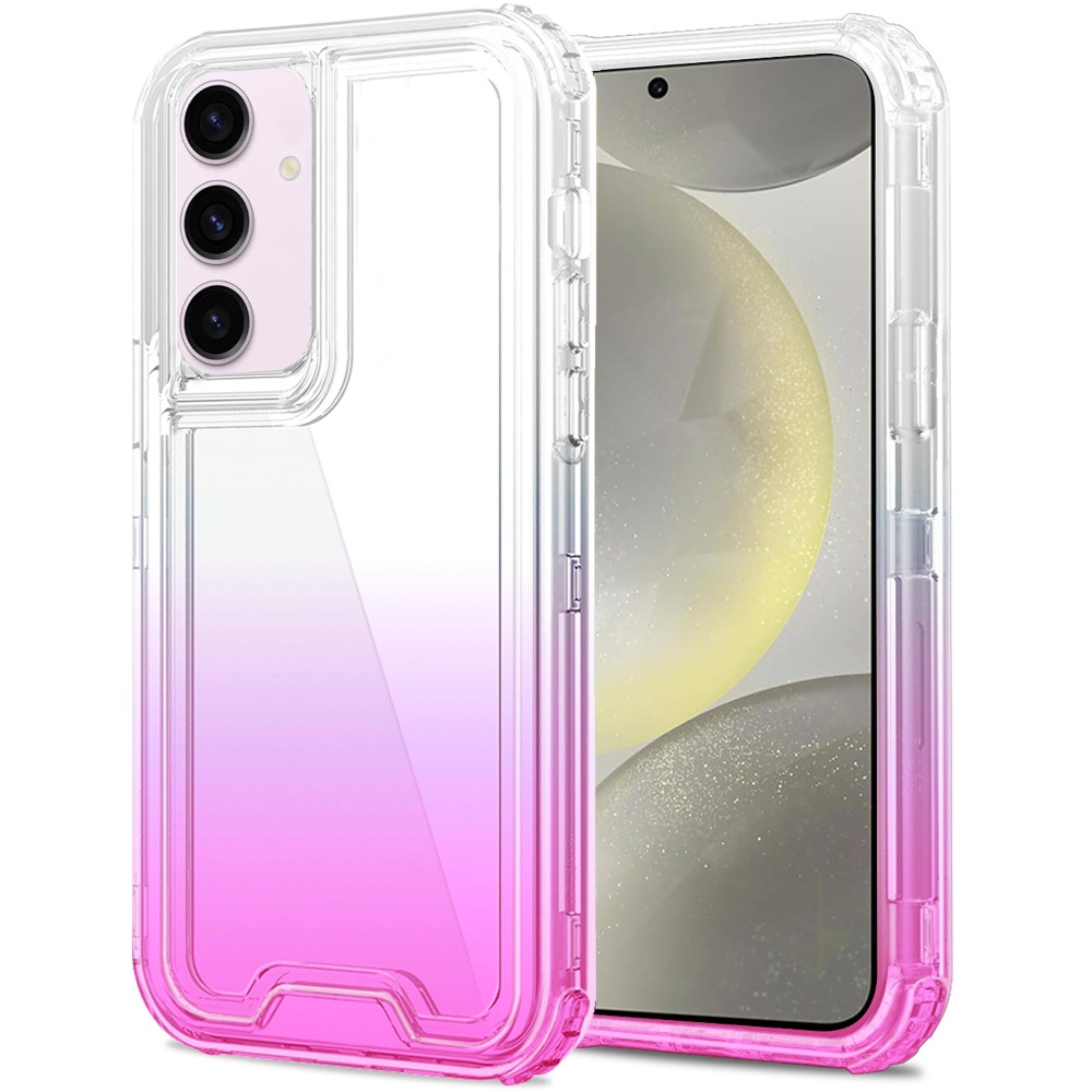 Angle. Kitcheniva - Thick Two Tone 3in1 Shockproof Hybrid Plus Tempered Glass For Samsung S25/S24 Clear/Purple - Clear/Purple.
