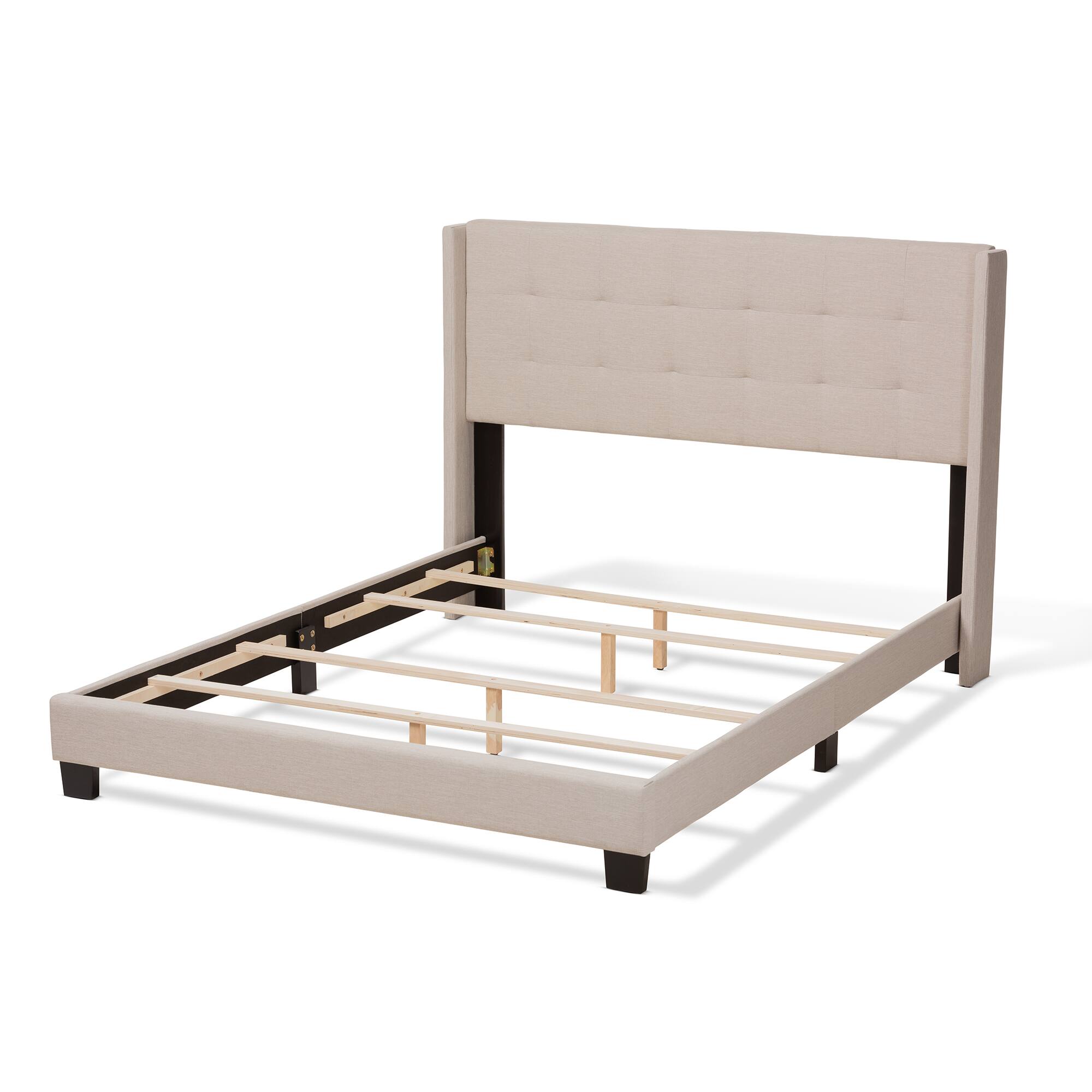 Left. Baxton Studio - Lisette Modern and Contemporary Fabric Upholstered Bed - Beige.