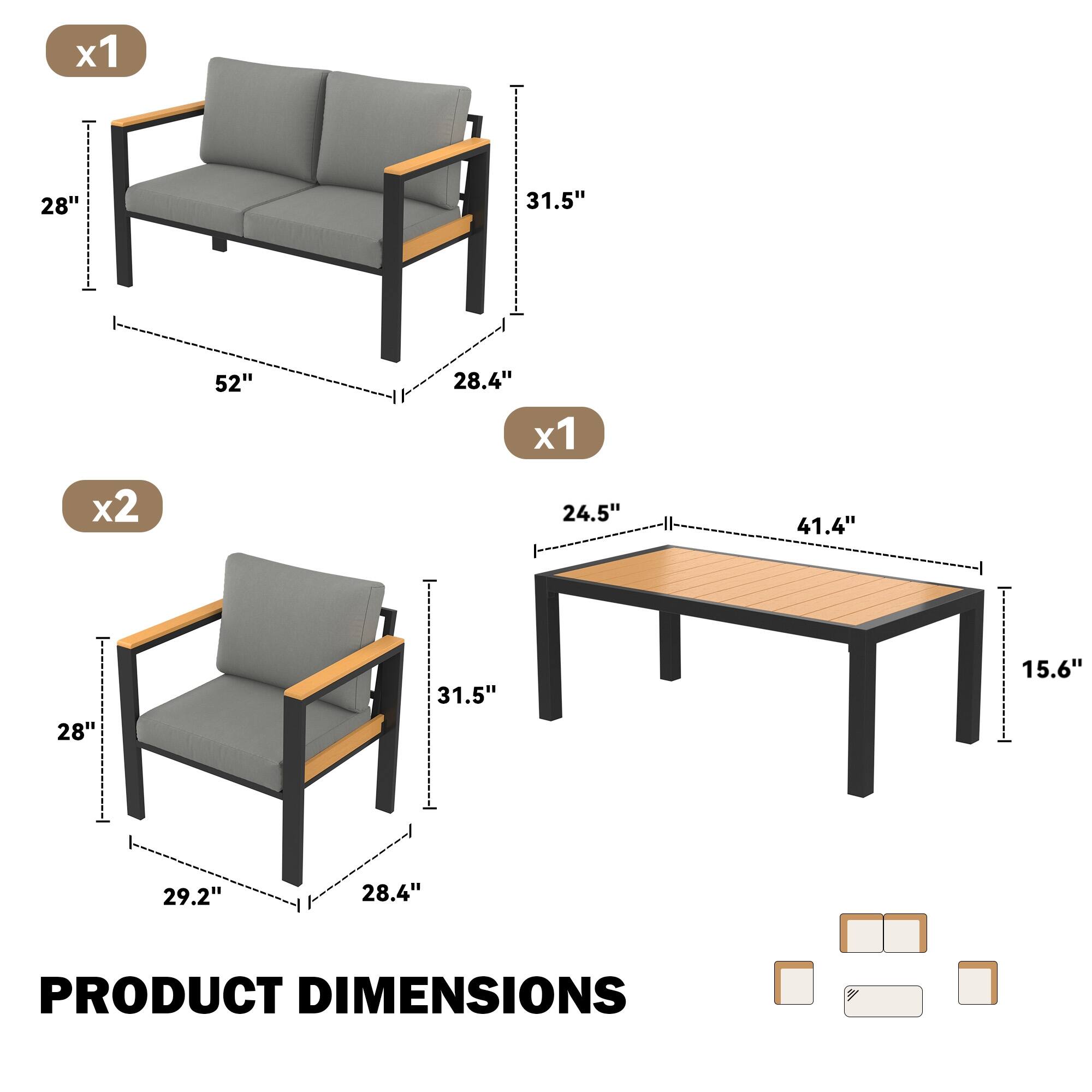 x1 28" 31.5" 52" 28.4"  
x2 24.5" 41.4" 28" 31.5" 15.6" 29.2" 28.4"  
PRODUCT DIMENSIONS