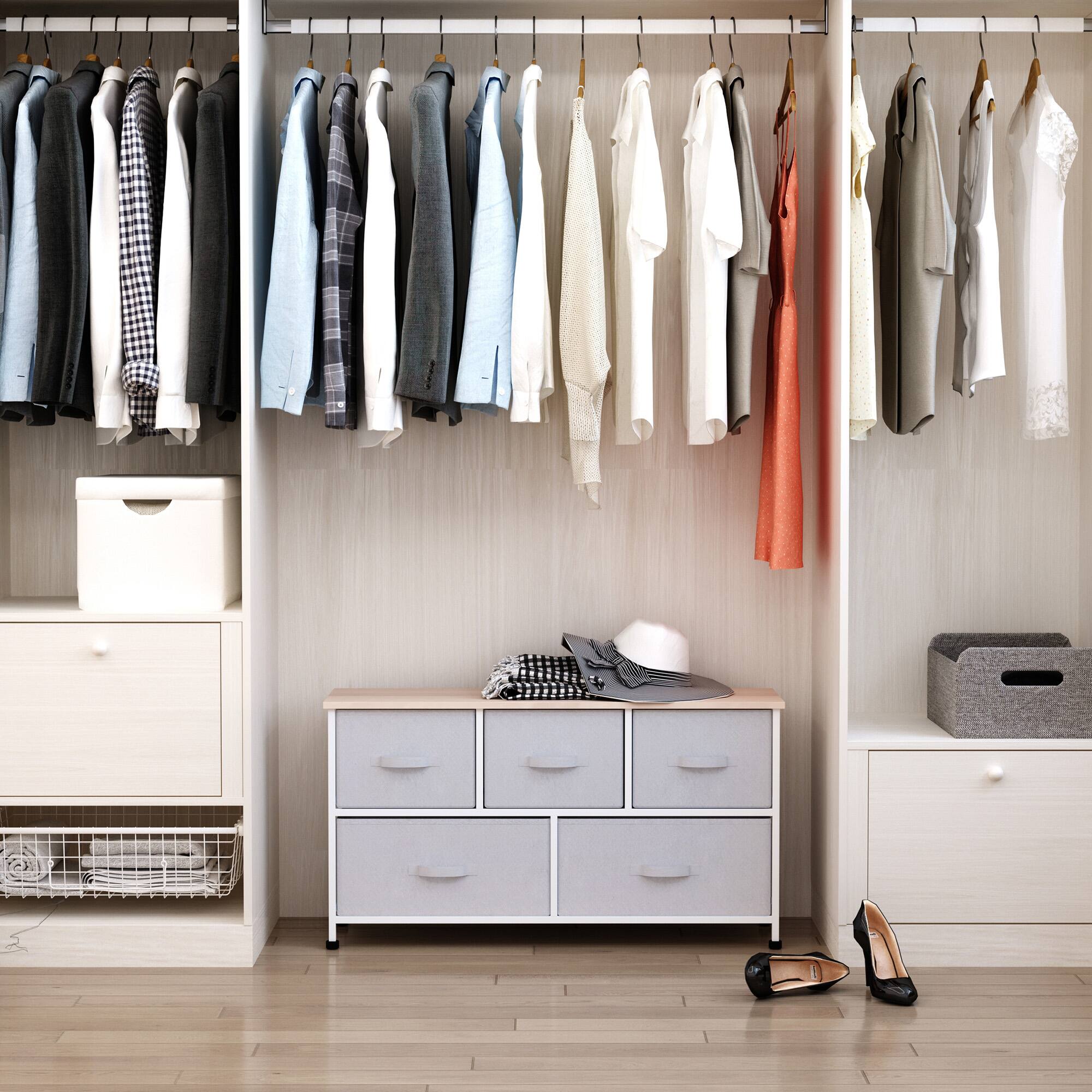 Alt View 1. Homcom - 40" L 5 Drawer Horizontal Storage Cube Dresser Unit Bedroom Organizer Living Room Shelf Tower with Fabric Bins - Light Gray.