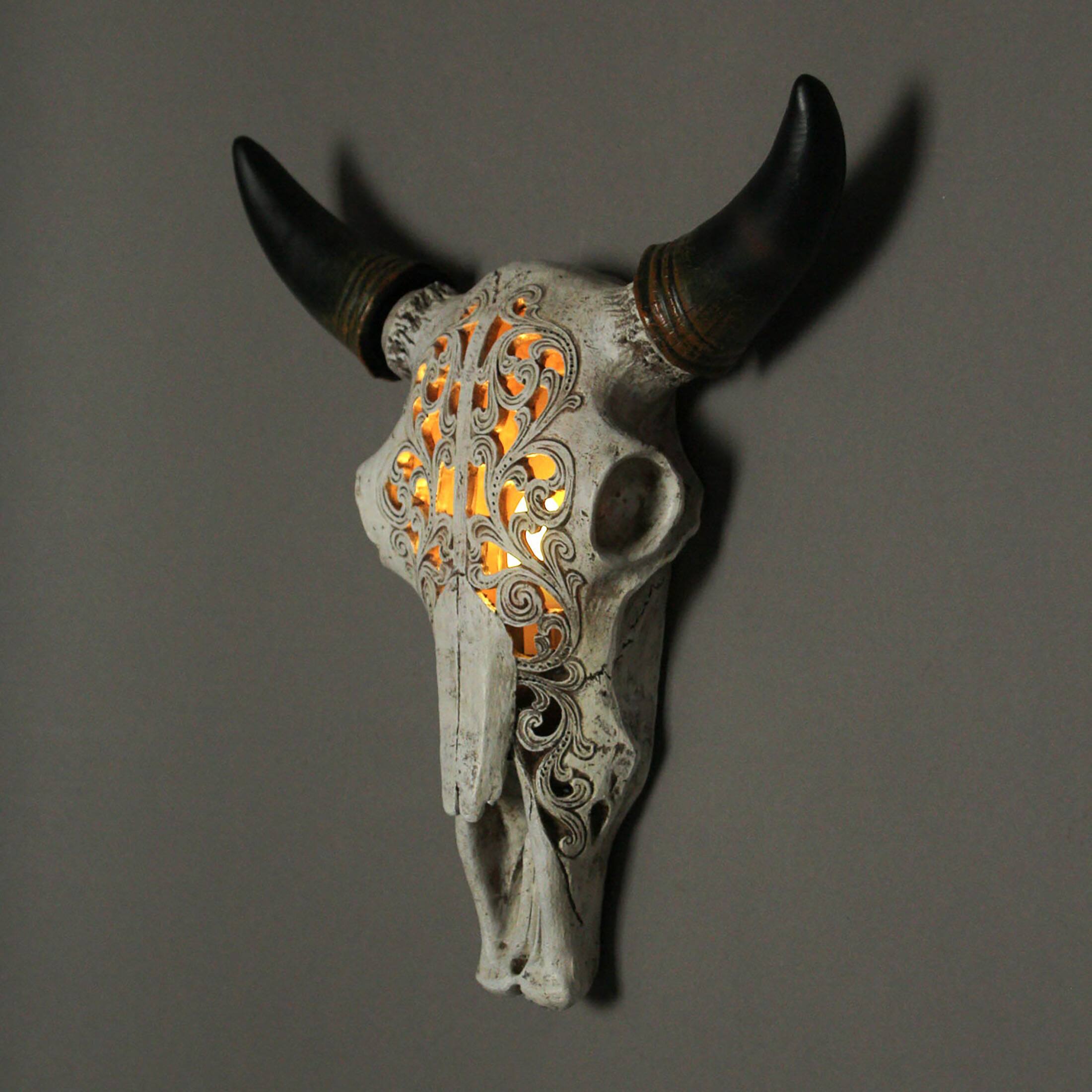Alt View 2. Zeckos - Western Steer Skull Wall Or Table Accent Lamp w/ Removable Metal Stand LED Bulb - Multicolored.