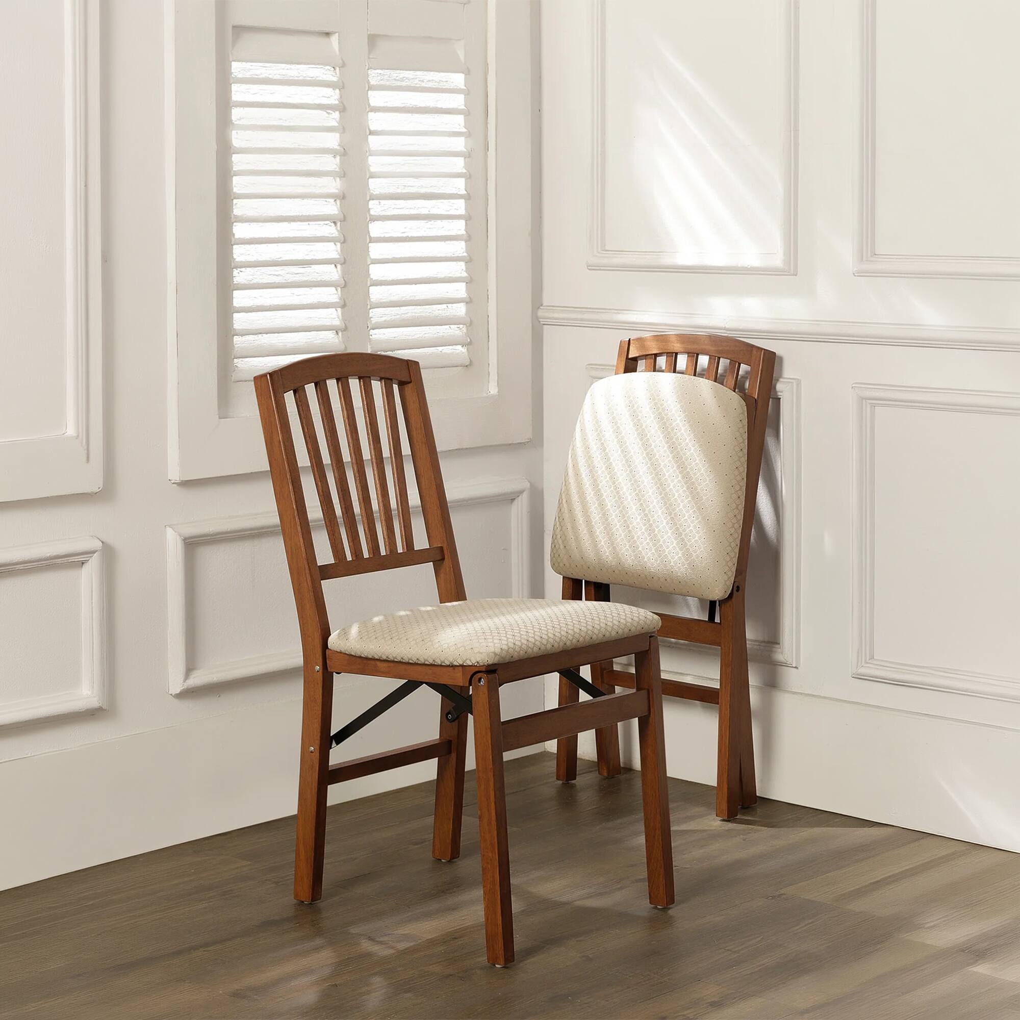 Alt View 7. Stakmore - Stakmore Mission Fusion Folding Chair, Cherry Frame with Blush Fabric (Set of 2) - Brown.