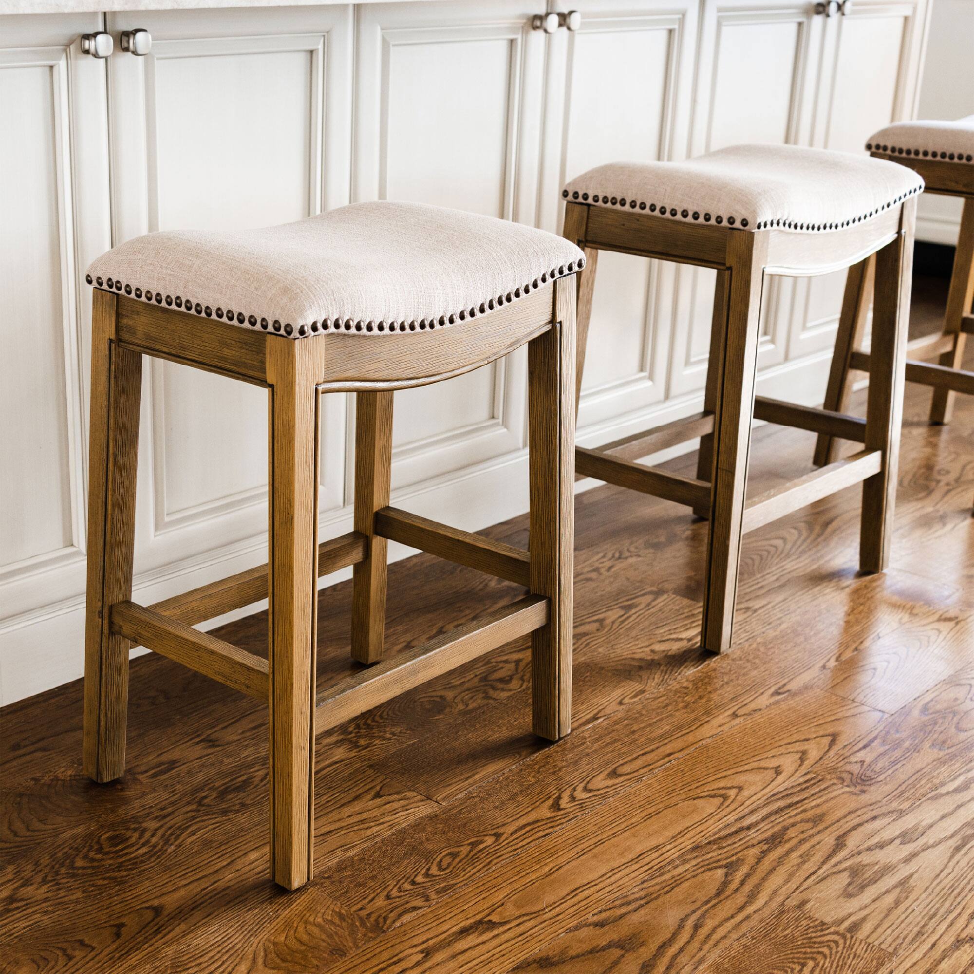 Alt View 10. Maven Lane - 31" Adrien Saddle Bar Stool In Natural Wood Finish With  Fabric Upholstery - Natural Wood.