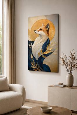 FC Design - Large Golden Color Fox Serenity Canvas Print 24x36"-Ready-to-Hang Modern Woodland Accent Art Painting Home Wall Décor - MultiColor