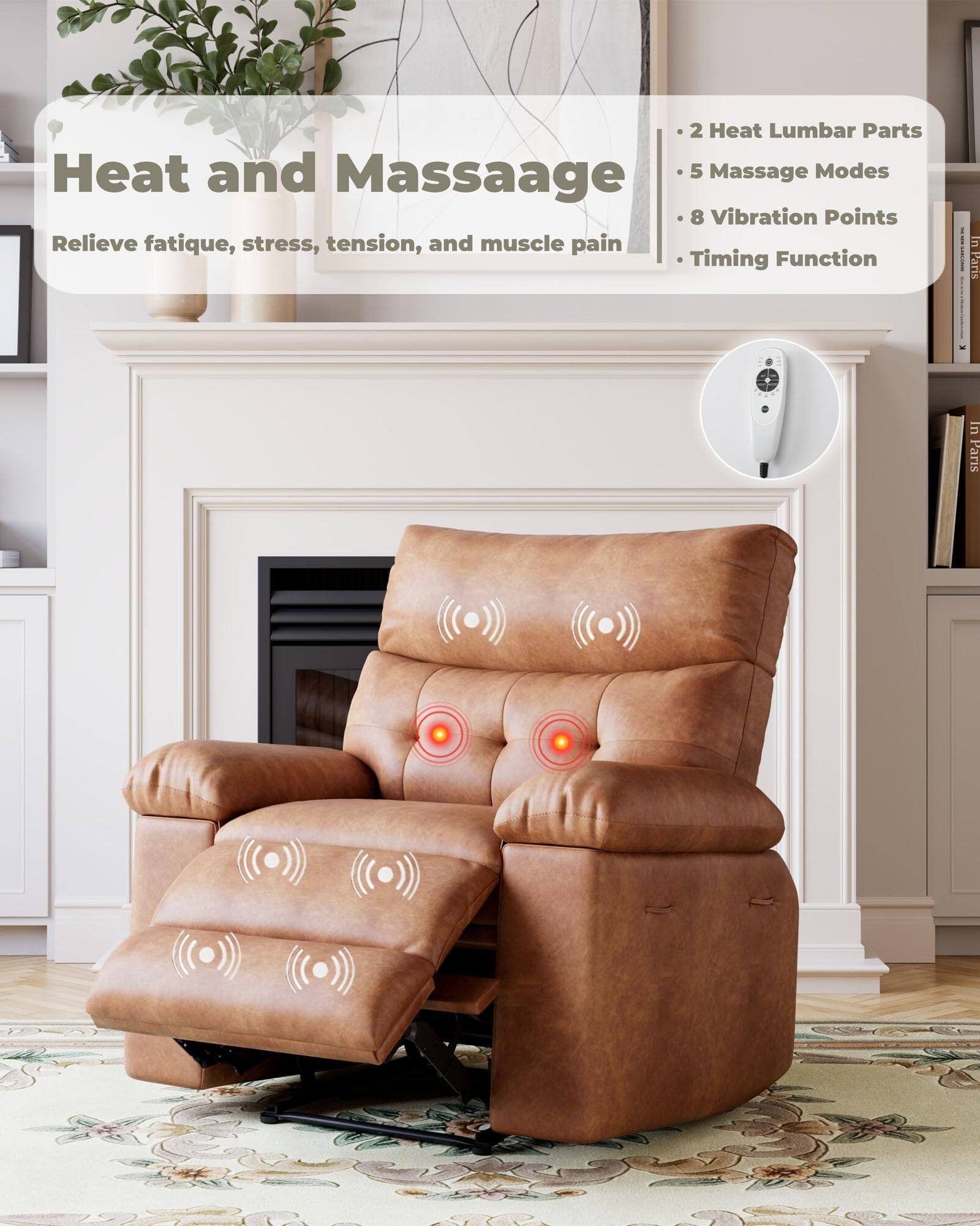 Heat and Massage  
Relieve fatigue, stress, tension, and muscle pain  

- 2 Heat Lumbar Parts  
- 5 Massage Modes  
- 8 Vibration Points  
- Timing Function