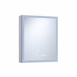 RYHNUYNE - 24 in W x 30 in H Aluminum, Right Recessed or Surface Mount, LED Light and Clock - Silver