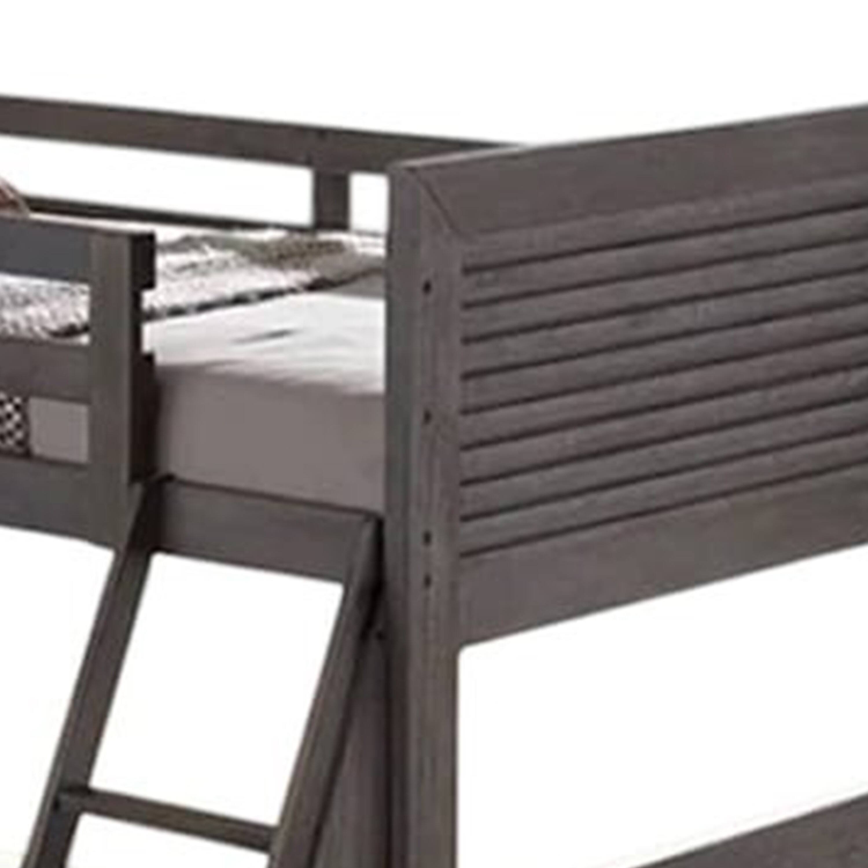 Alt View 2. Manhattan Lane - Wexo Twin over Full Bunk Bed, Charcoal Brown Slat Design and Ladder - Charcoal Brown.