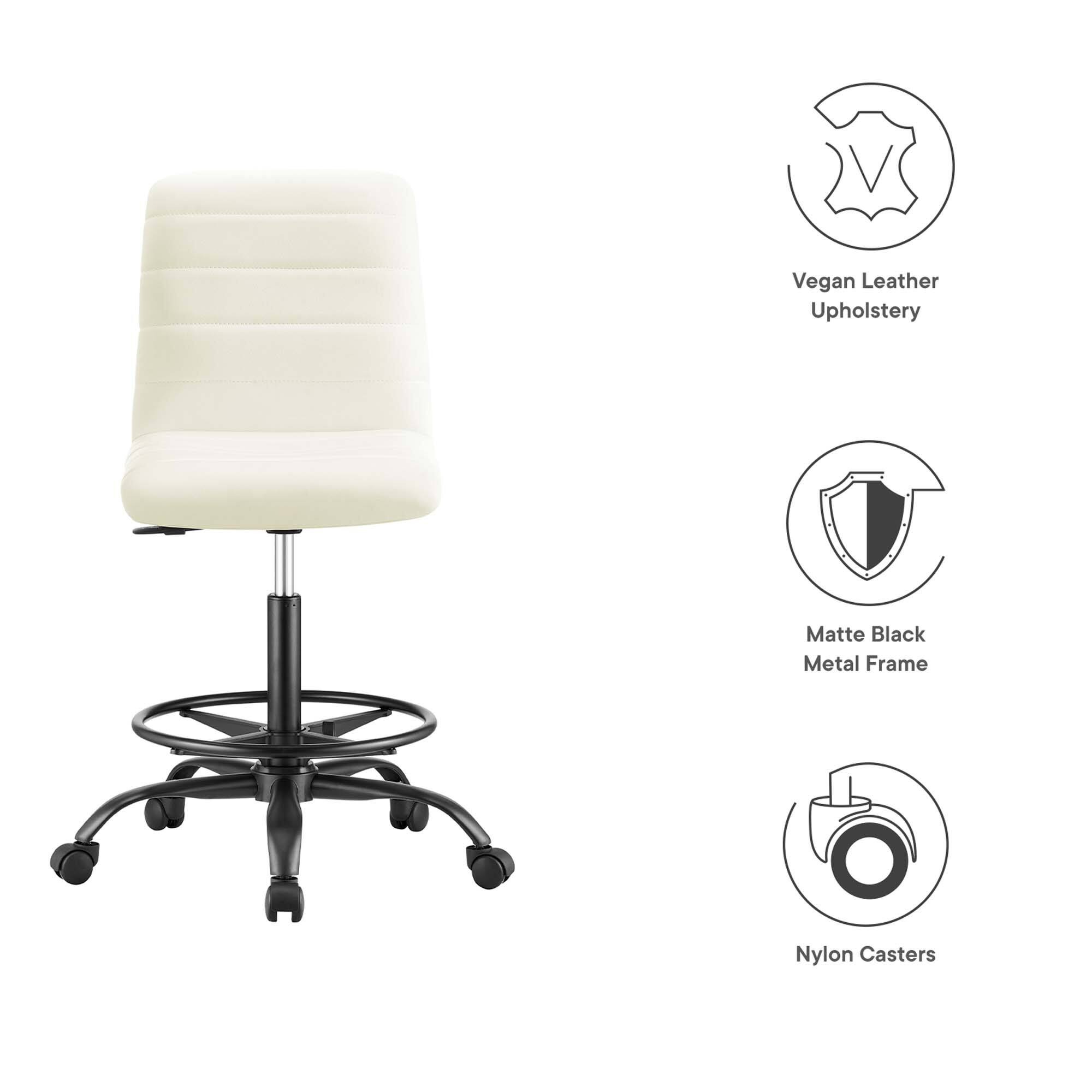 - Vegan Leather Upholstery
- Matte Black Metal Frame
- Nylon Casters