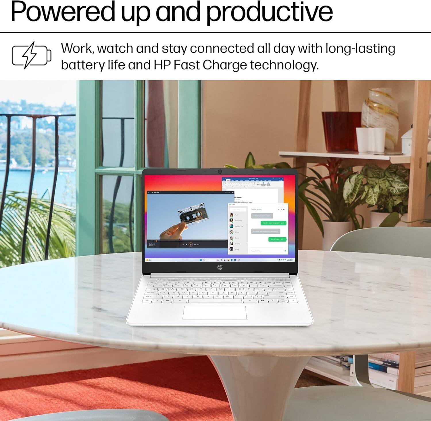 Powered up and productive

Work, watch and stay connected all day with long-lasting battery life and HP Fast Charge technology.