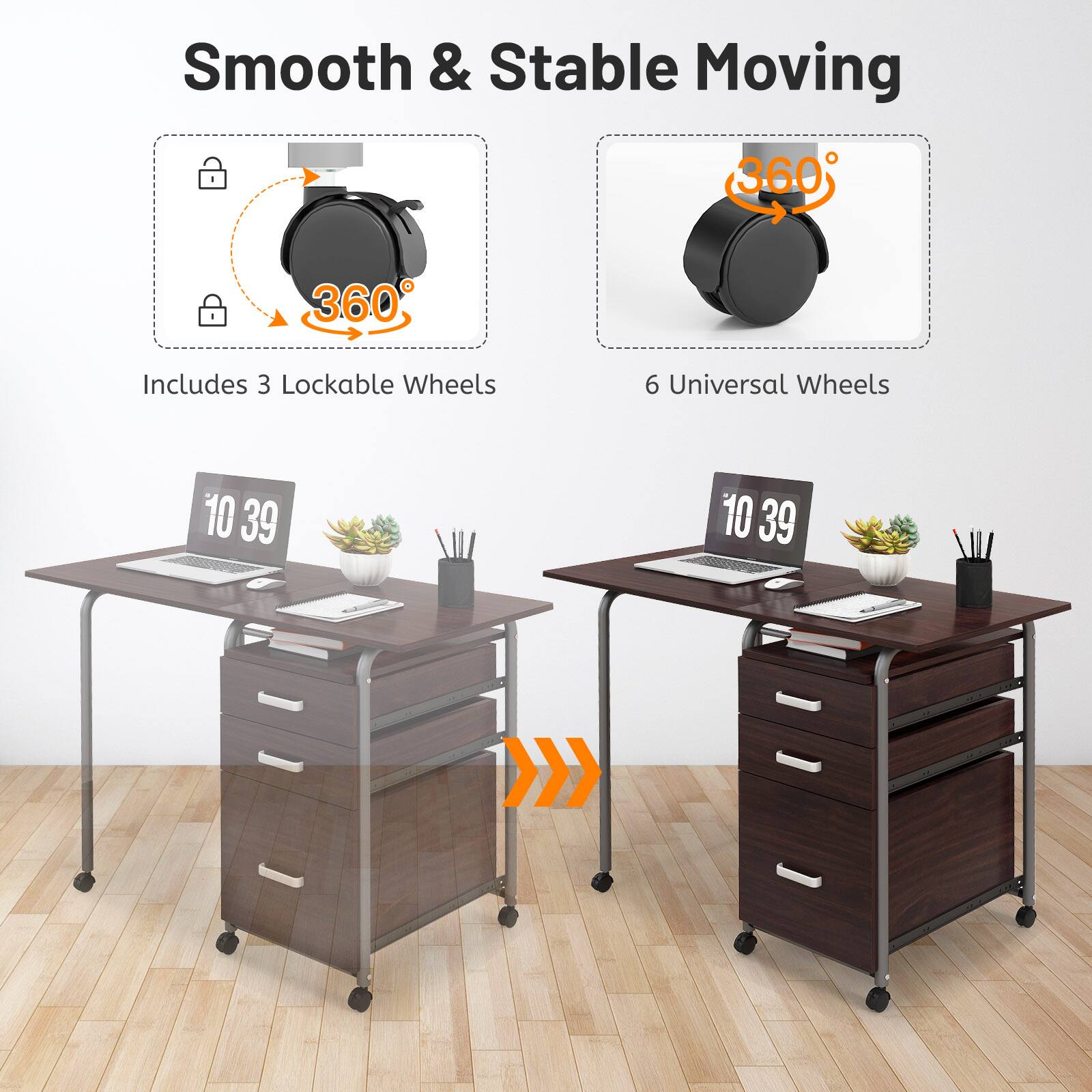 Smooth & Stable Moving, 360°, Includes 3 Lockable Wheels, 6 Universal Wheels, 10 39, 10 39