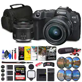 Canon - EOS R8 Mirrorless Camera with RF 24-50mm Lens + 64GB Card + Bag + Charger + Battery + More