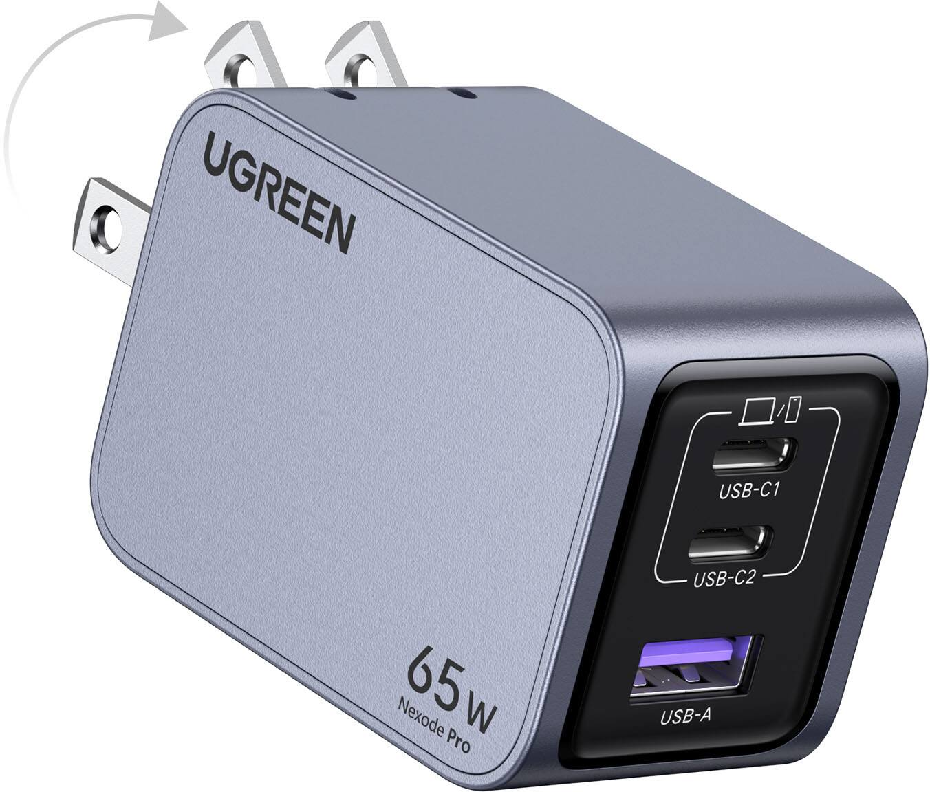 UGREEN  
Nexode Pro  
65W  

USB-C1  
USB-C2  
USB-A