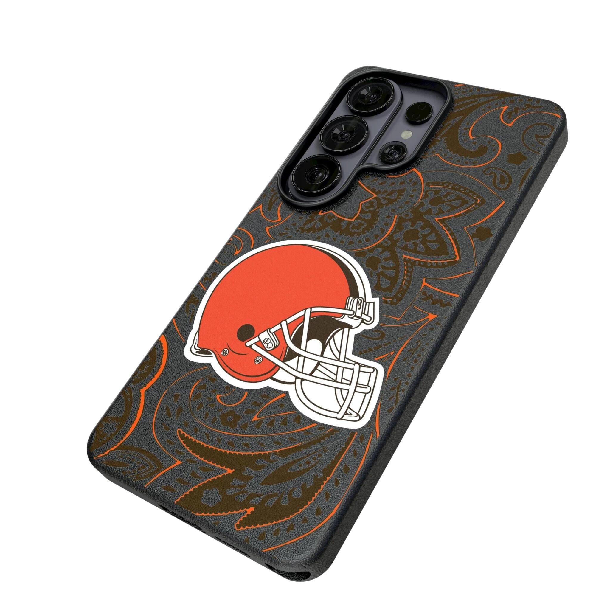 Alt View 1. Keyscaper - Cleveland Browns Paisley Galaxy Magnetic Bump Case - S24 Ultra - Black.