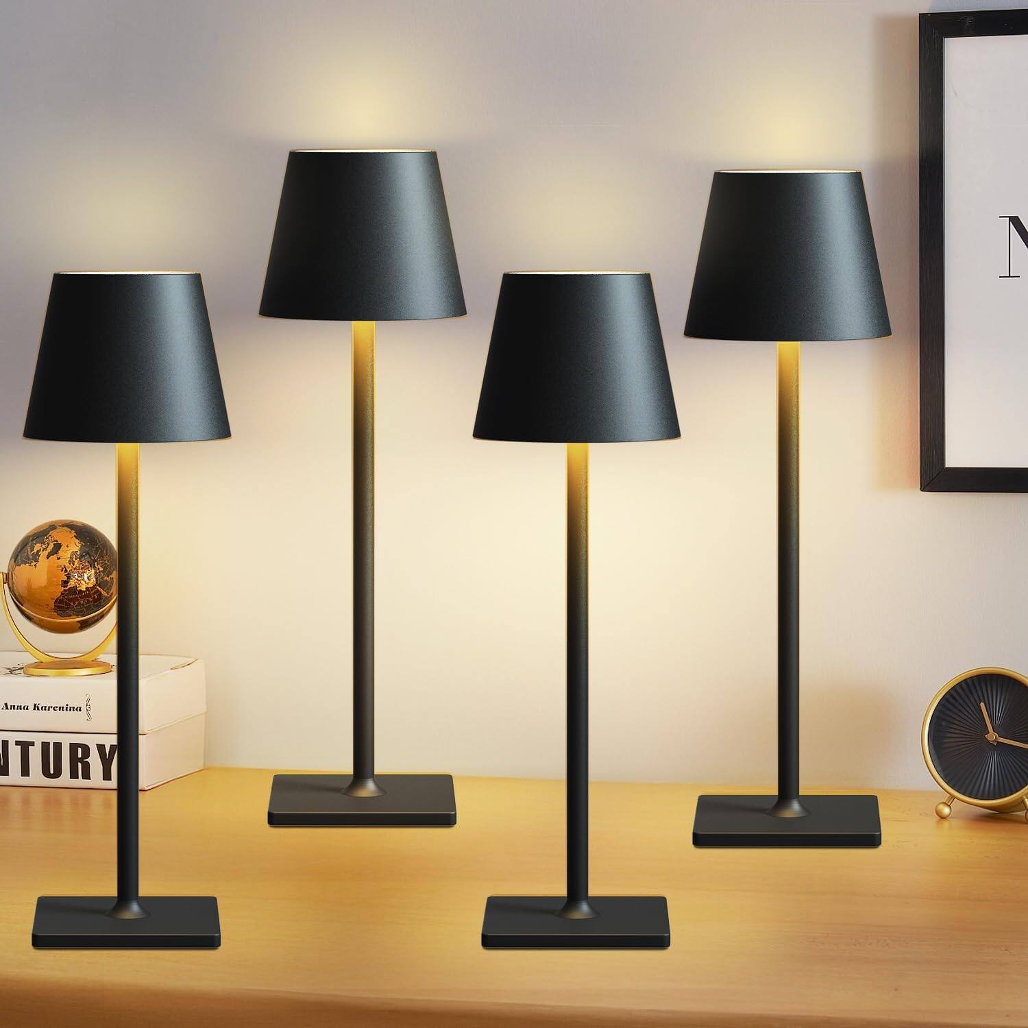 Black Cordless Lamps-4Pack