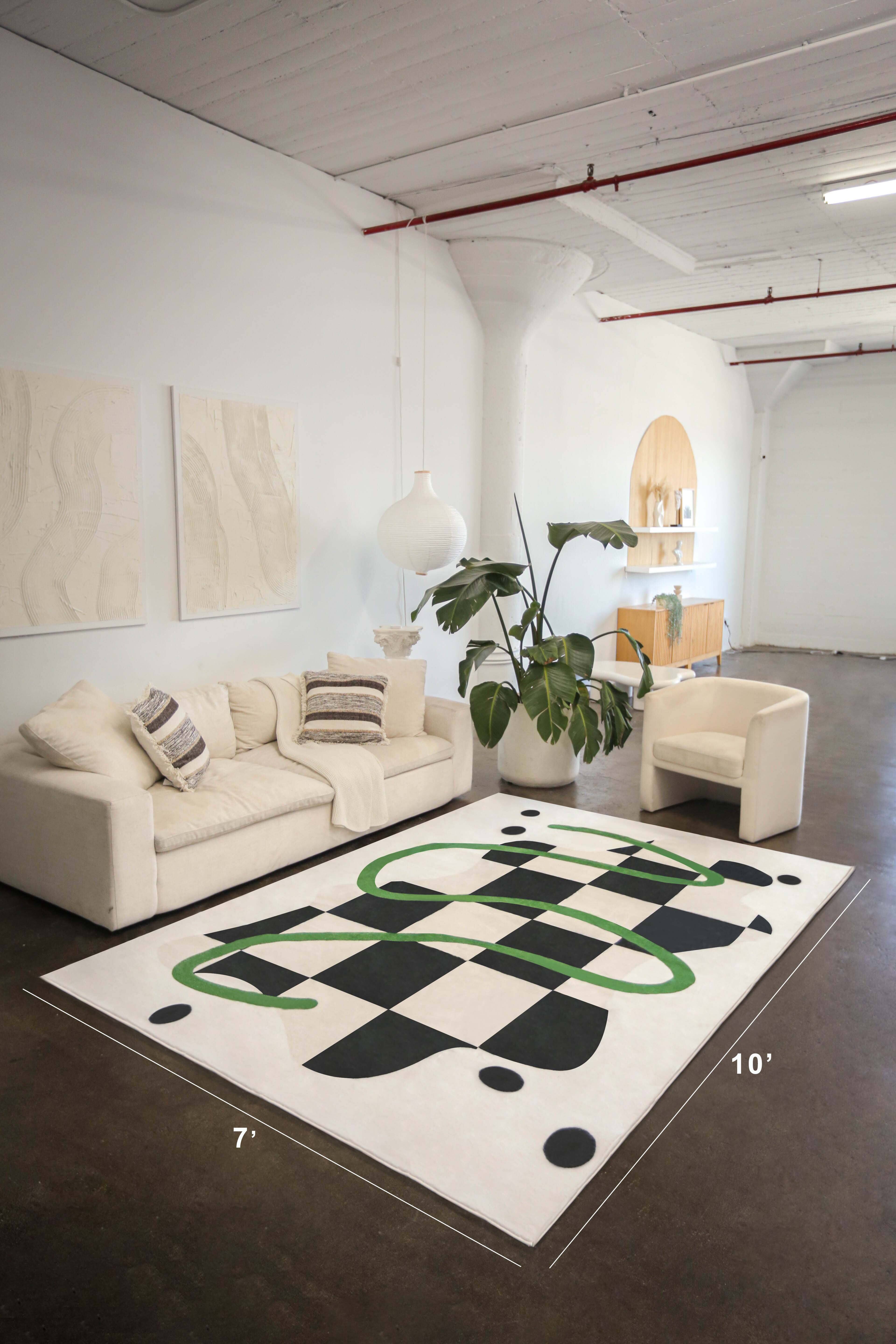 Alt View 4. Lanyspace - 7'x10' Area Rug, Washable Rugs, Non-Slip and Tear-Resistant Soft Carpet, Black and White Checkered Rug for Home Decor - Multicolor.