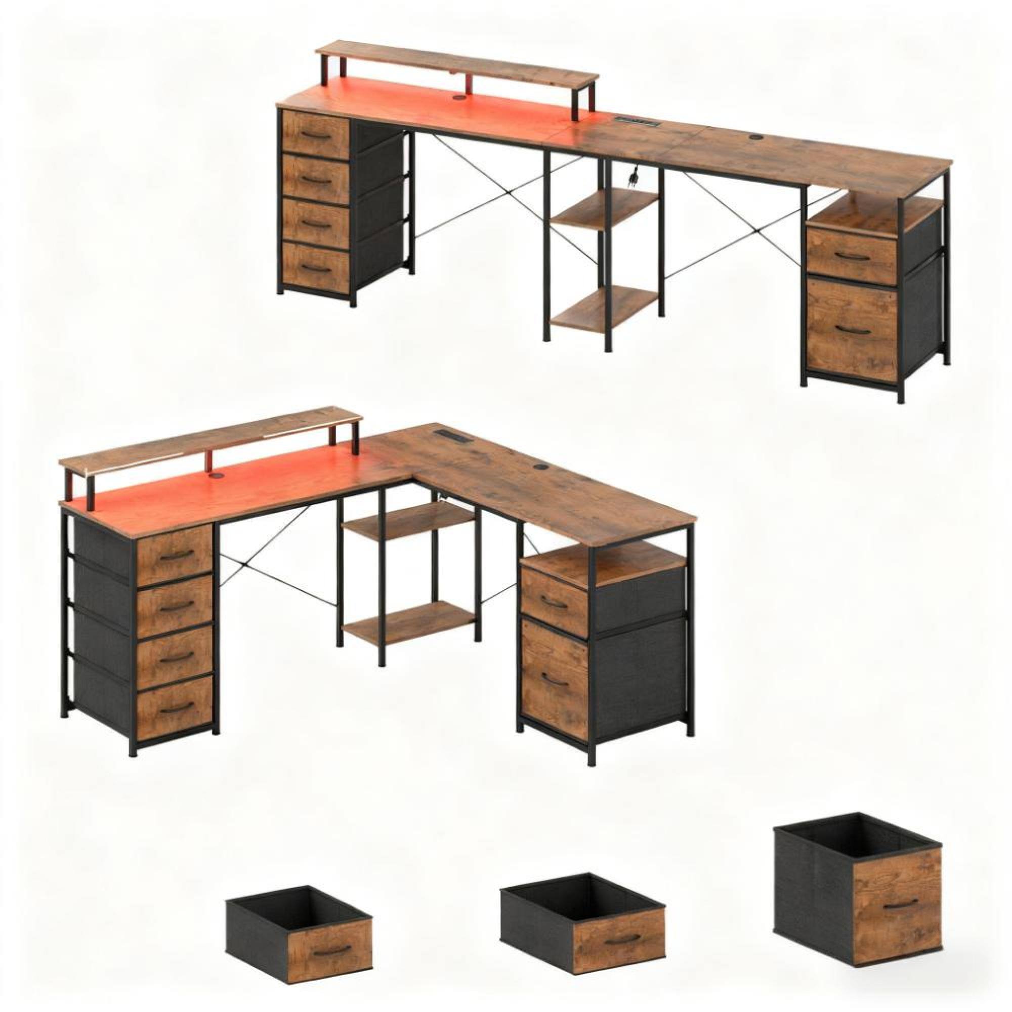 Angle. GOODSILO - Modular L-Shaped Corner Desk with Integrated Charging Station and Ergonomic Monitor Stand for Home Office - Black,Rustic Brown.