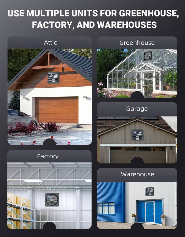 USE MULTIPLE UNITS FOR GREENHOUSE, FACTORY, AND WAREHOUSES

- Attic
- Greenhouse
- Garage
- Factory
- Warehouse