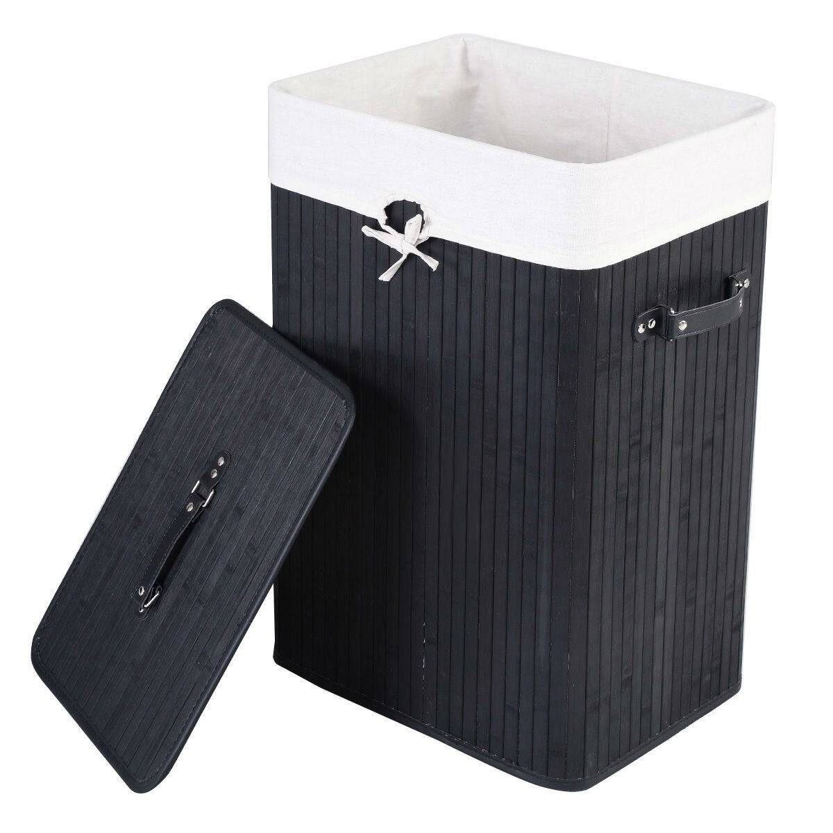 Front. Hivvago - Black Bamboo Laundry Hamper with Removable Liner - Black.