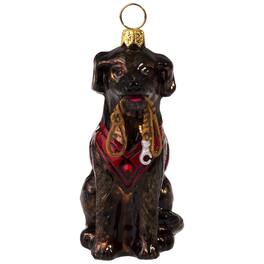 Joy to the World Collectibles - Joy to the World Chocolate Lab in Vest with Leash Polish Glass Christmas Ornament - Brown