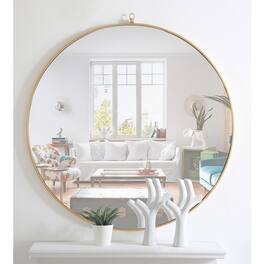 Elegant Decor - Metal frame Round Mirror with decorative hook 48 inch finish - Brass