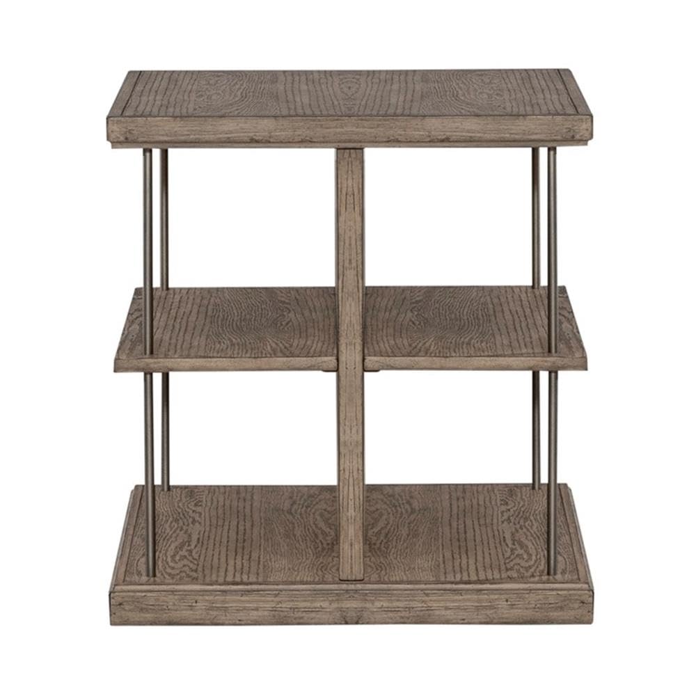 Left. Liberty Furniture Industries - City Scape Metal Accent Oak Wood End Table for Living Room Burnished Beige - Burnished Beige.