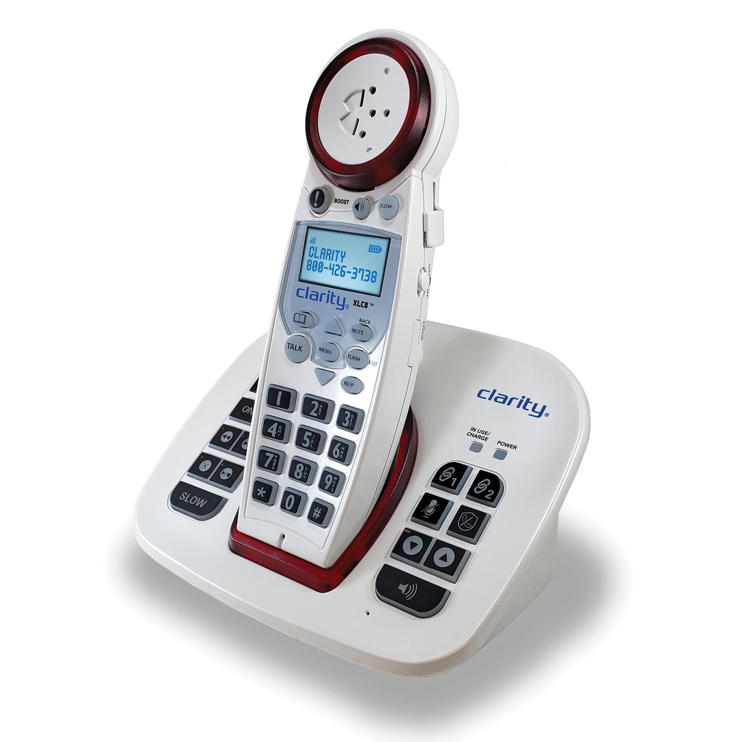 Clarity - 1-Cordless Handset DECT 6.0 50-dB Amplified Phone System for Landline, Answering System, Call Blocker, Red Ringer, XLC8 - White