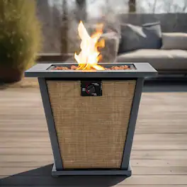 Lirago - 28" 50000 BTU Outdoor Fire Pit Table Square Propane Fire Pit with Lid for Patio Deck Garden Steel Brown - Black