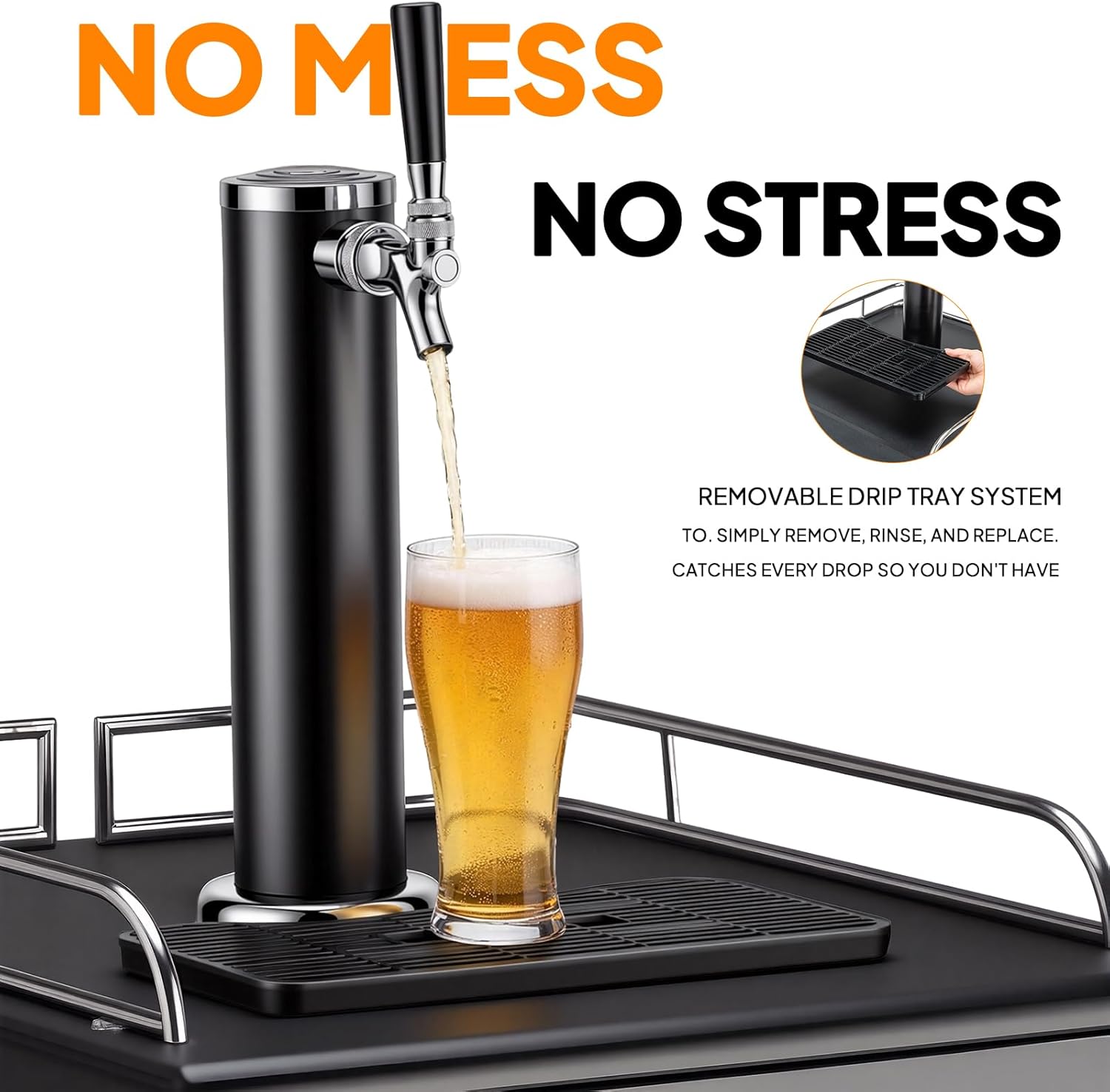 NO MESS NO STRESS

REMOVABLE DRIP TRAY SYSTEM
TO. SIMPLY REMOVE, RINSE, AND REPLACE.
CATCHES EVERY DROP SO YOU DON'T HAVE