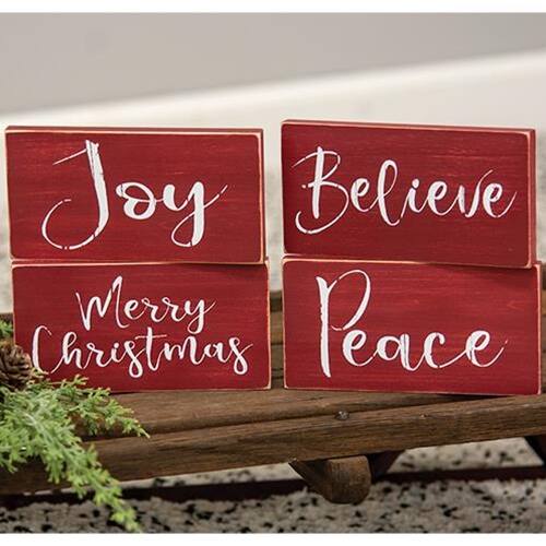 Joy  
Believe  
Merry Christmas  
Peace