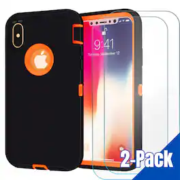 Entronix - Heavy Duty Bundle for iPhone XS Max - Case and 2 Clear Screen Protectors - Orange
