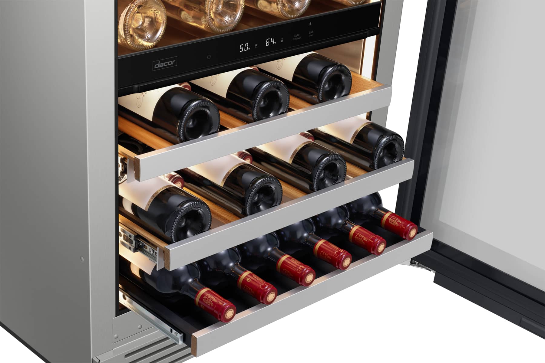 Alt View 18. Dacor - 41-bottle 24-Inch Built-In Dual Zone Wine Cellar with Triple-Pane UV Glass and GlideRack System - Custom Panel Ready.