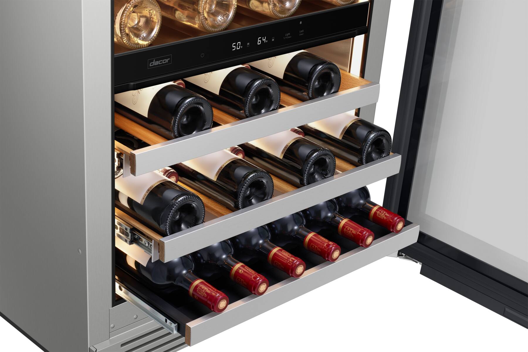 Alt View 18. Dacor - 41-bottle 24-Inch Built-In Dual Zone Wine Cellar with Triple-Pane UV Glass and GlideRack System - Custom Panel Ready.