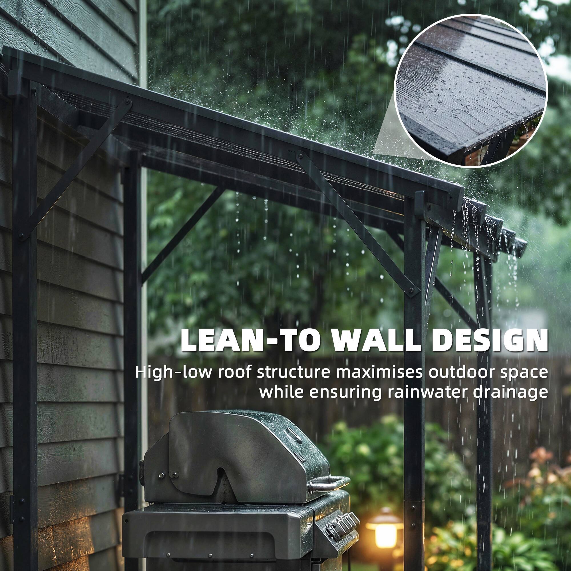 LEAN-TO WALL DESIGN  
High-low roof structure maximises outdoor space while ensuring rainwater drainage