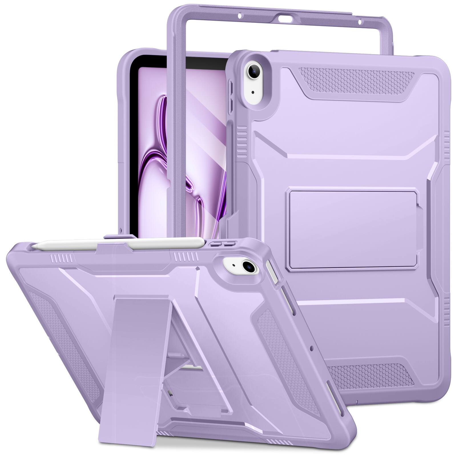 Front. DTTO - iPad Air 11 Case for M3/M2 (2024-2025), iPad Air 5th/4th Gen (2022/2020), with Screen Protector & Kickstand - Taro Purple.