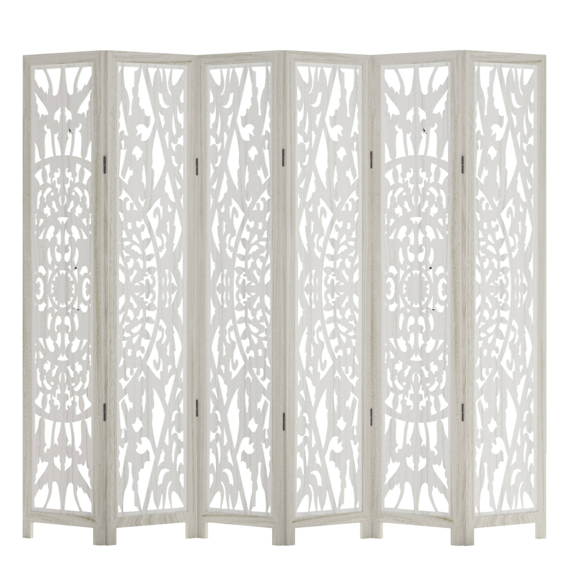 Angle. PexFix - Room Divider, 6-Panel Freestanding Wood Screen, 67 in. H Rotation and Folding Privacy Screen for Office, Bedroom - White.